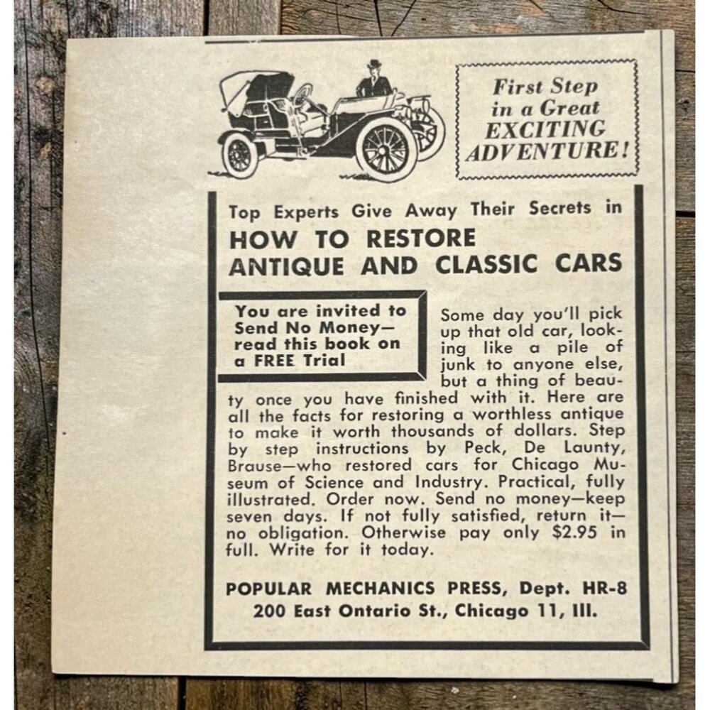 How To Restore Antique & Classic Cars Vtg Mini Print Ad 1950s Popular Mechanics